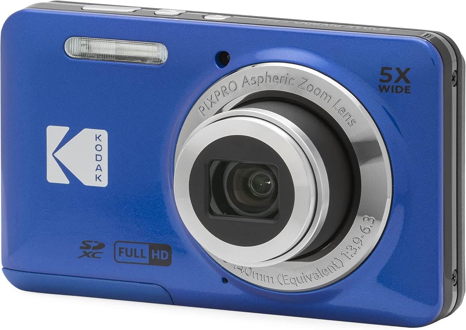 Kodak PIXPRO FZ55 compact digital camera in blue with zoom lens extended