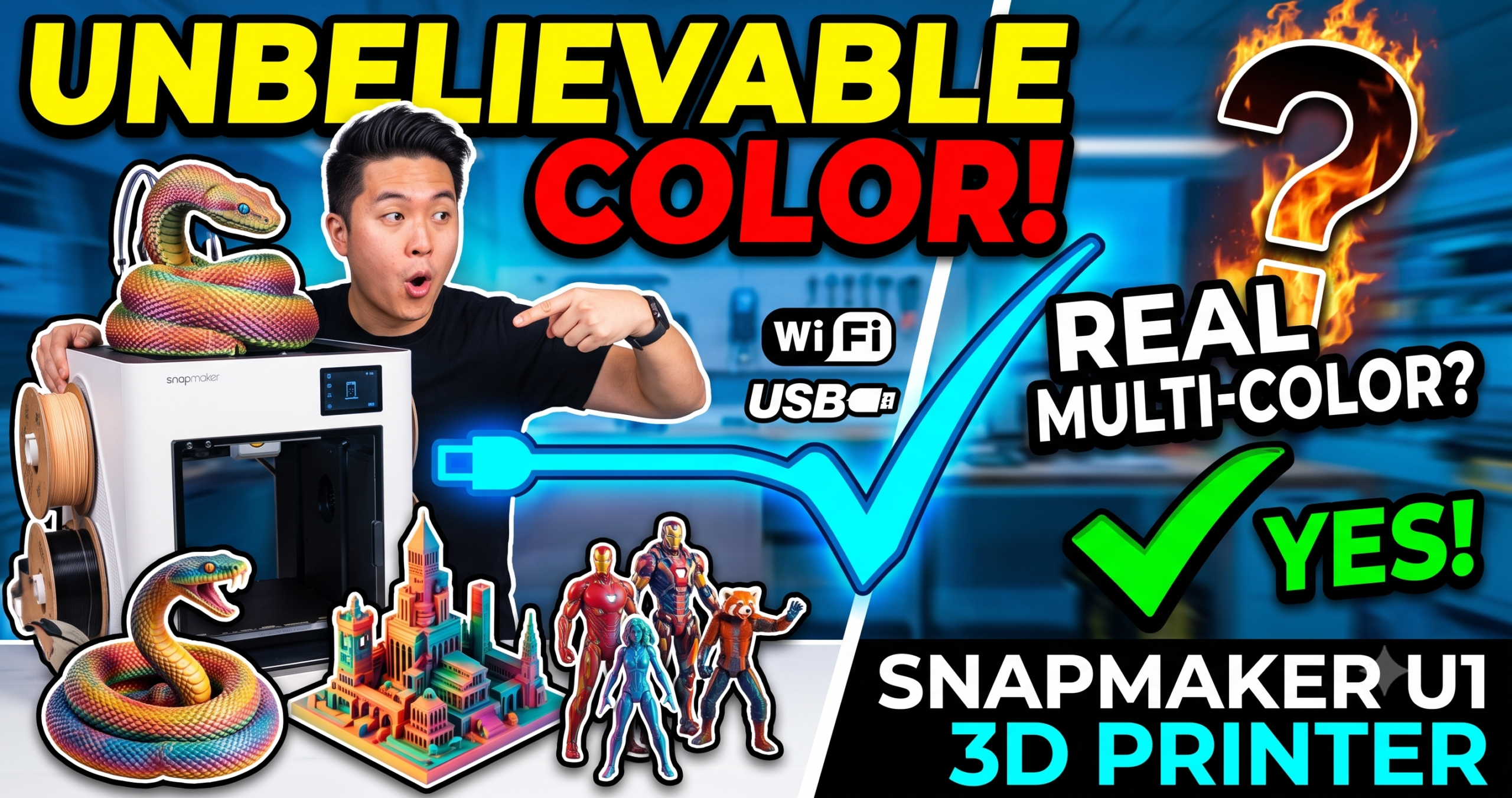 Snapmaker U1 multi-color 3D printer with four toolheads mounted on its CoreXY gantry
