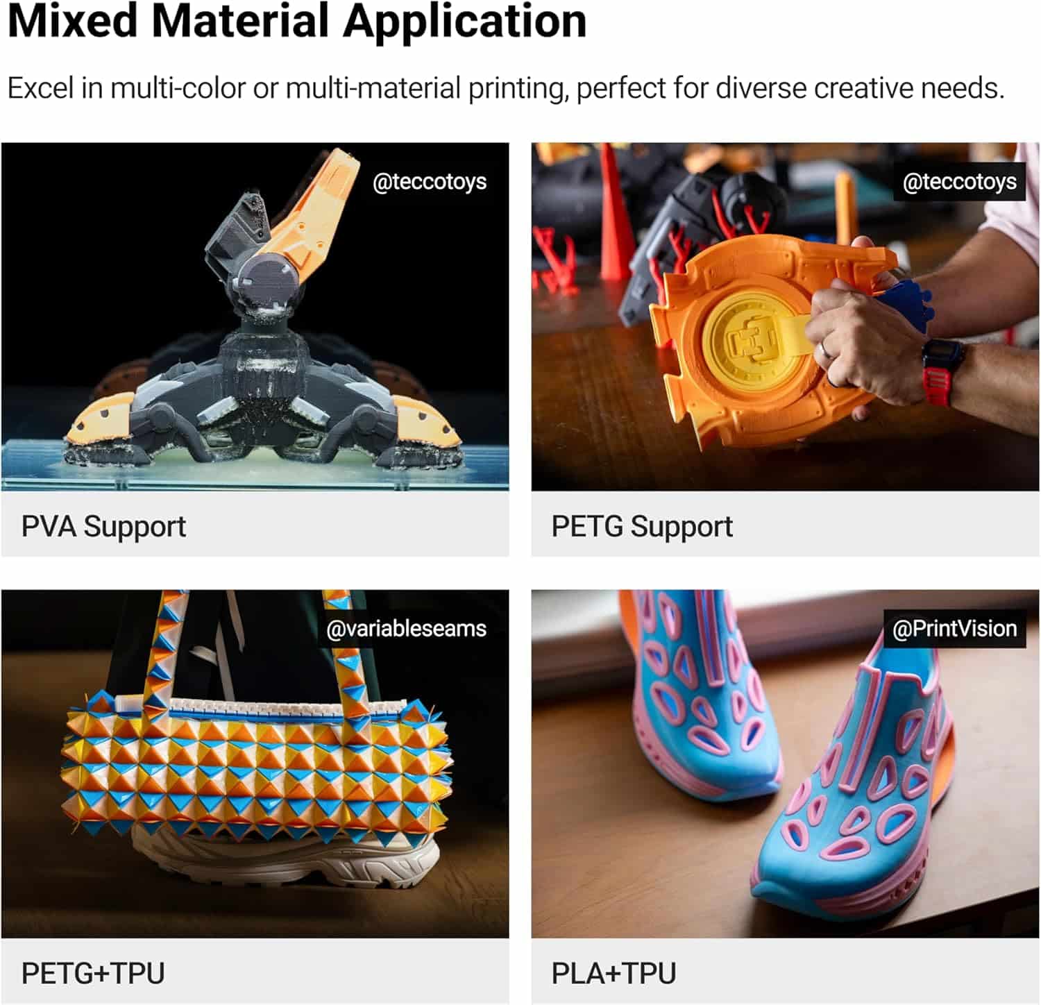 Snapmaker U1 printed part combining rigid PETG and flexible TPU material in one piece