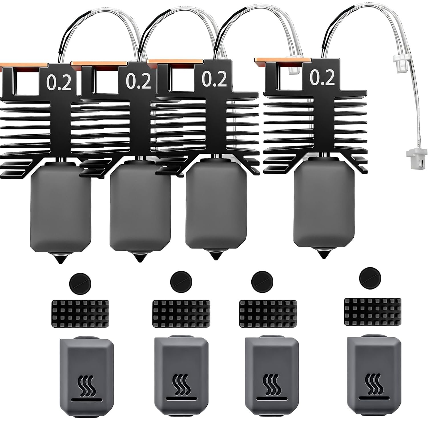 Four-pack of hardened steel 0.2mm hotend nozzles for the Snapmaker U1 3D printer