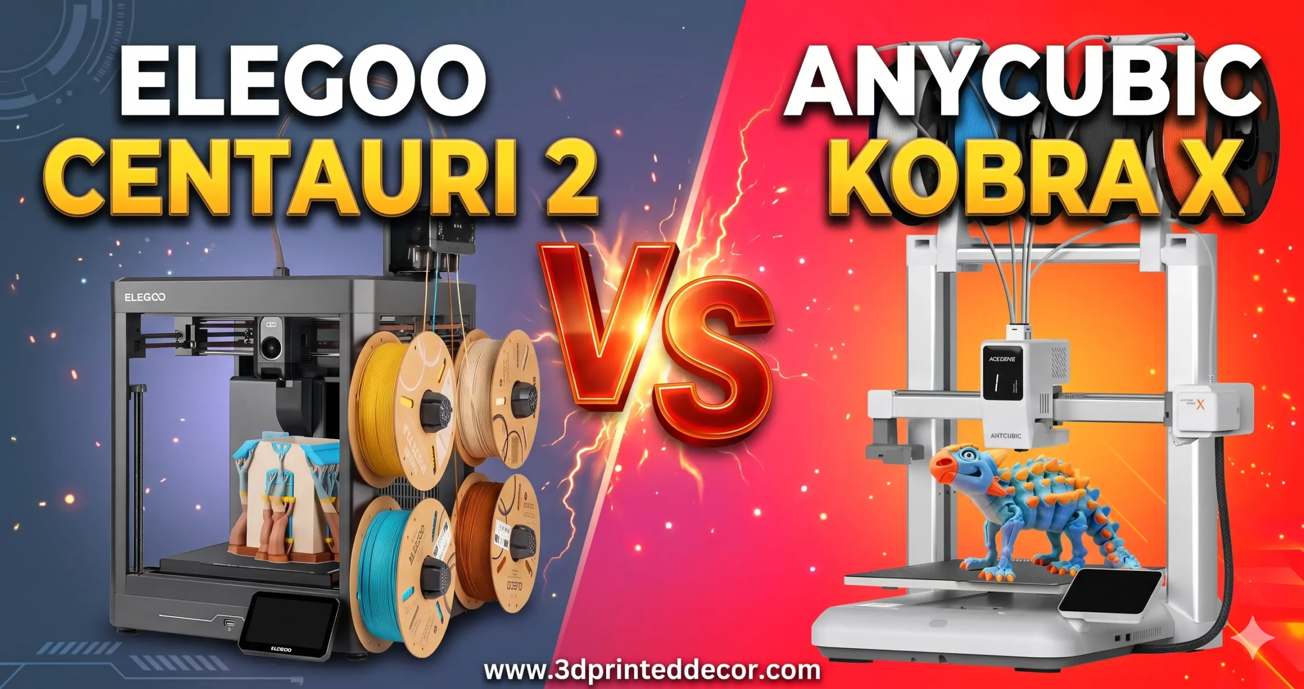 Elegoo Centauri 2 Combo vs Anycubic Kobra X multicolor 3D printer comparison