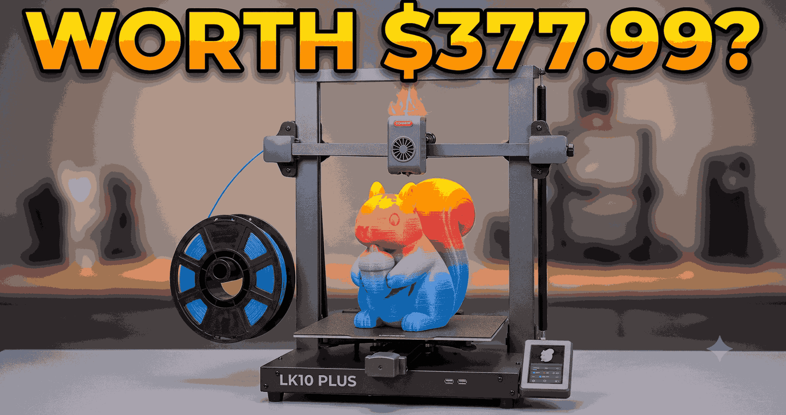 LONGER LK10 Plus large-format 3D printer with its 320x320x400mm build area, shown on a workbench