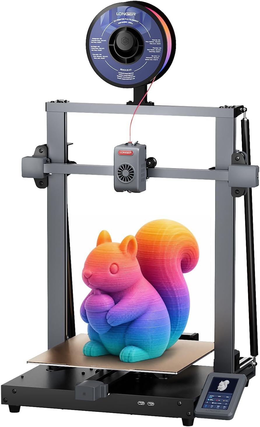 LONGER LK10 Plus 3D printer showing the tall frame, gantry and large heated bed