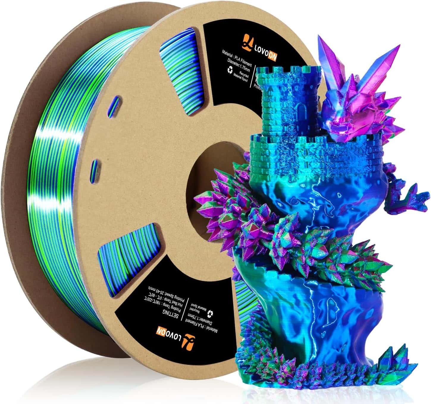 LOVOON Silk PLA Tricolor, Green-Red-Blue, 1kg